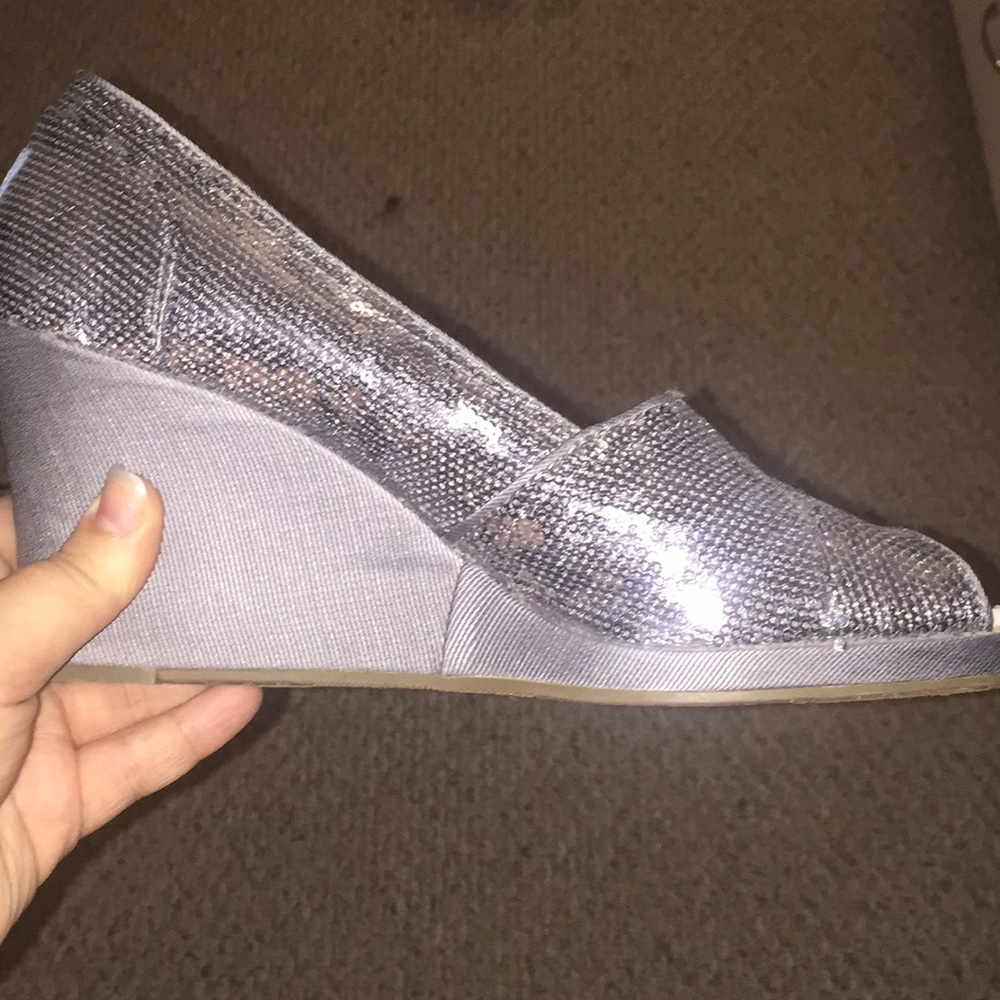 Silver Sparkly Toms wedges
